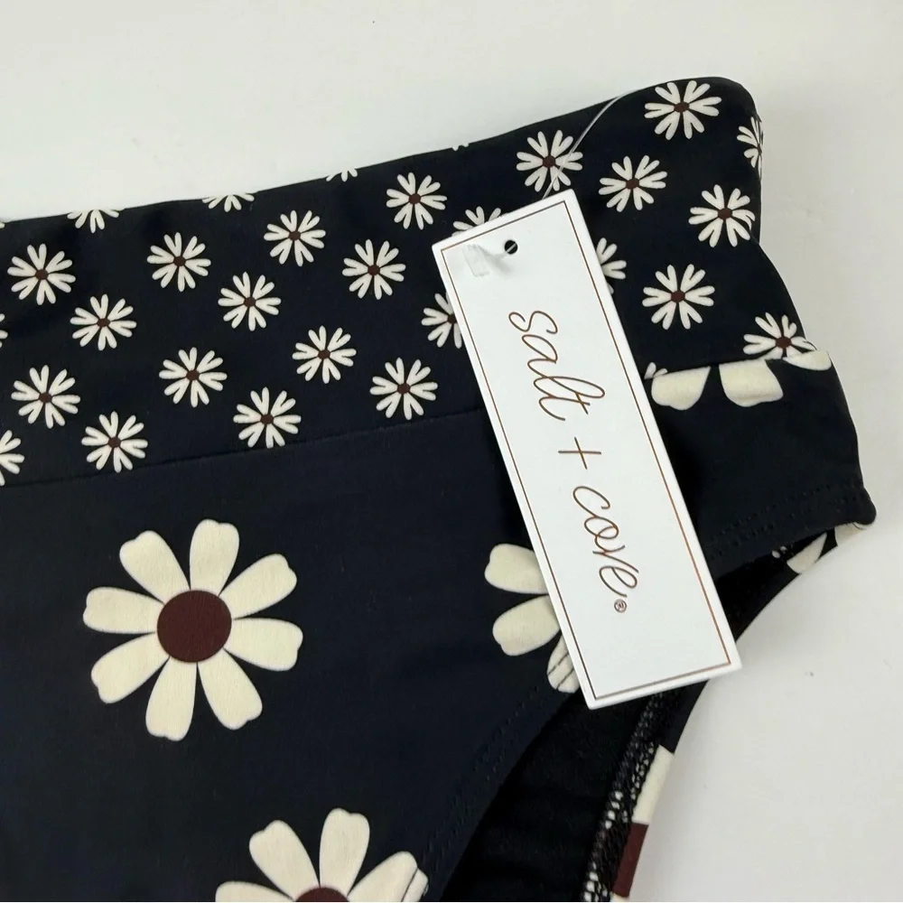 Salt + Cove Bikini Bottom Juniors Size Small Black Daisy Floral Swim NWT